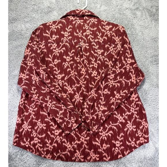 Knox Rose Boho Smocked Red Pink Aztec Floral Long Sleeve Top High Low XXL Button - Picture 7 of 12